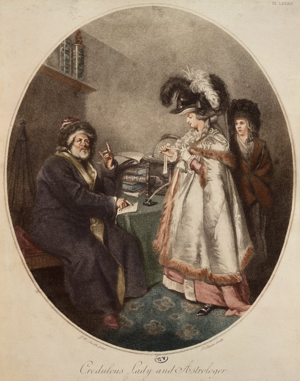 Leichtgläubige Dame und Astrologe, graviert von Pierre Simon von John Raphael Smith