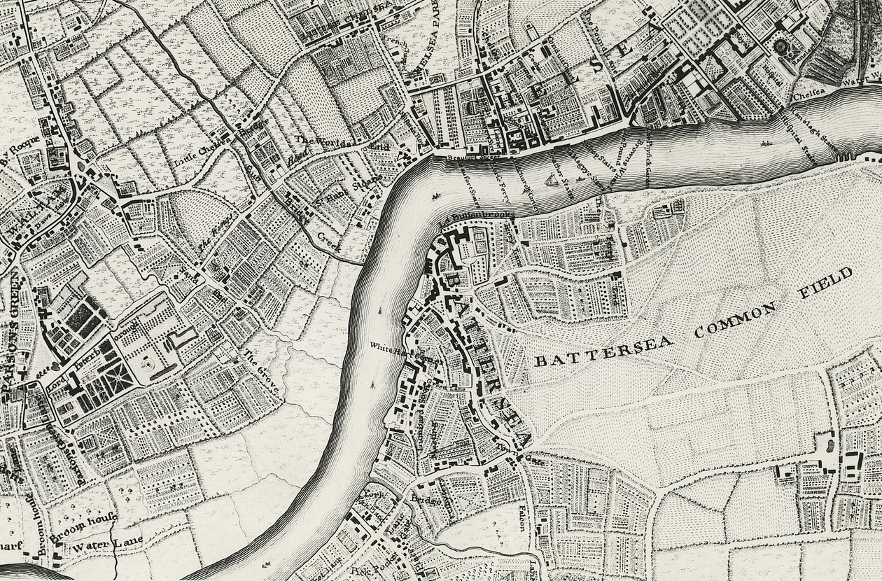 Karte von Battersea & Chelsea, 1748 von John Rocque