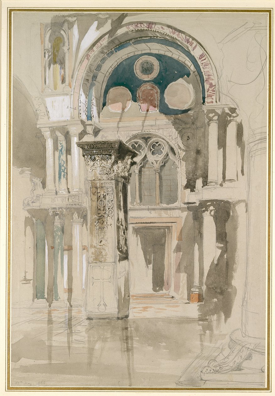 Teil der Markusbasilika, Venedig: Skizze nach Regen, 27. Mai 1846 von John Ruskin