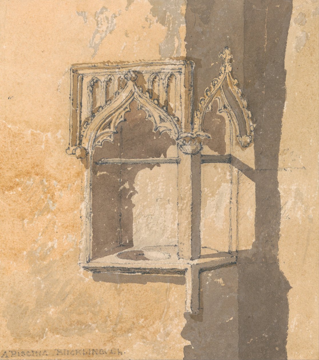 Eine Piscina in der Kirche von Blickling, Norfolk von John Sell Cotman