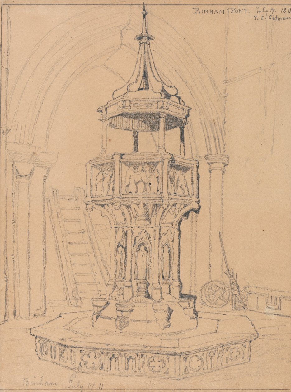 Taufbecken in der Binham Kirche, Norfolk von John Sell Cotman