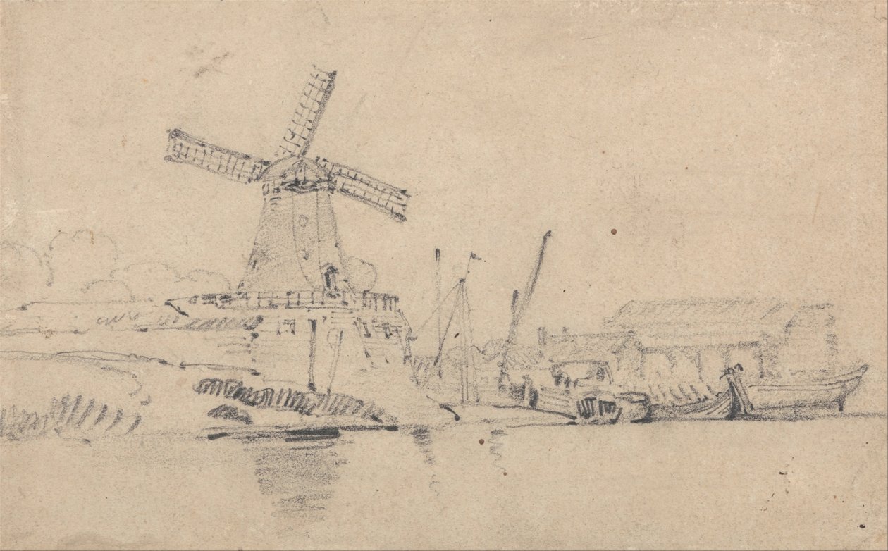 Fluss und Windmühle von John Sell Cotman