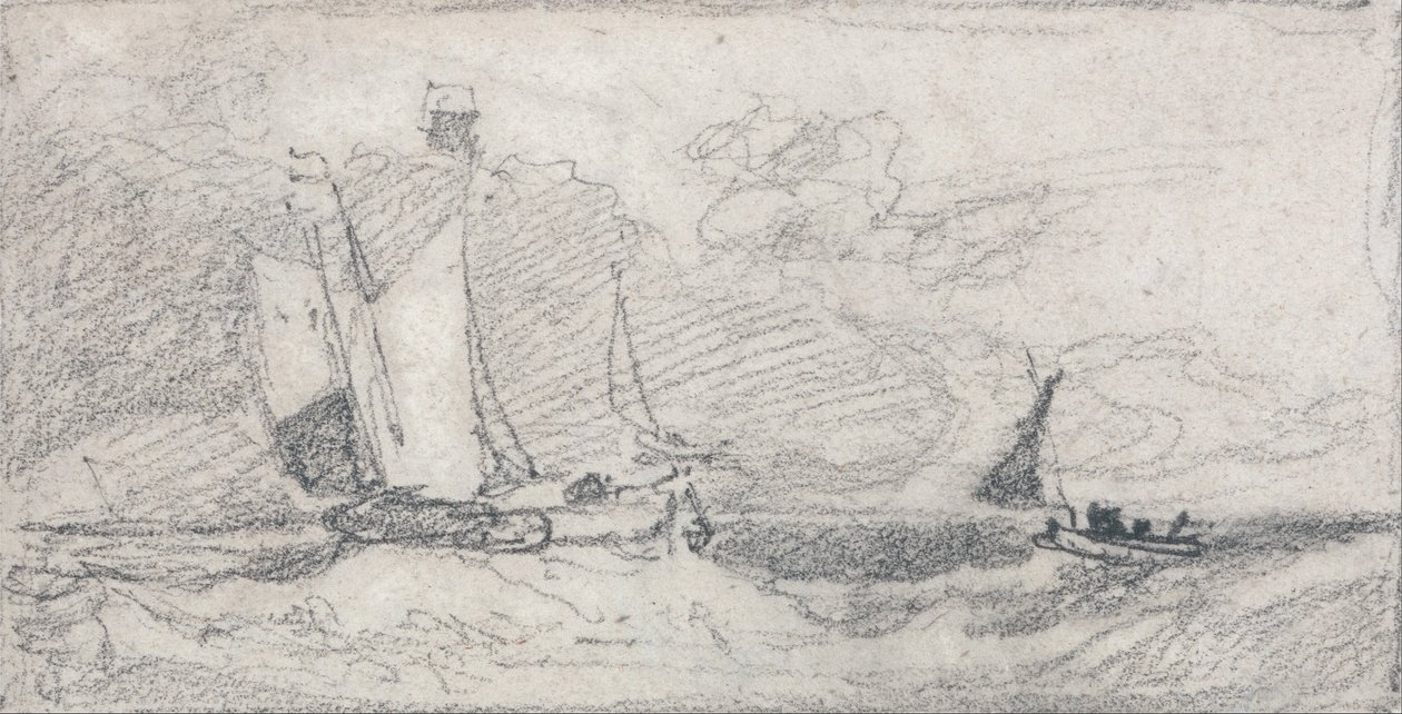 Segelboote und Boote in rauer See von John Sell Cotman