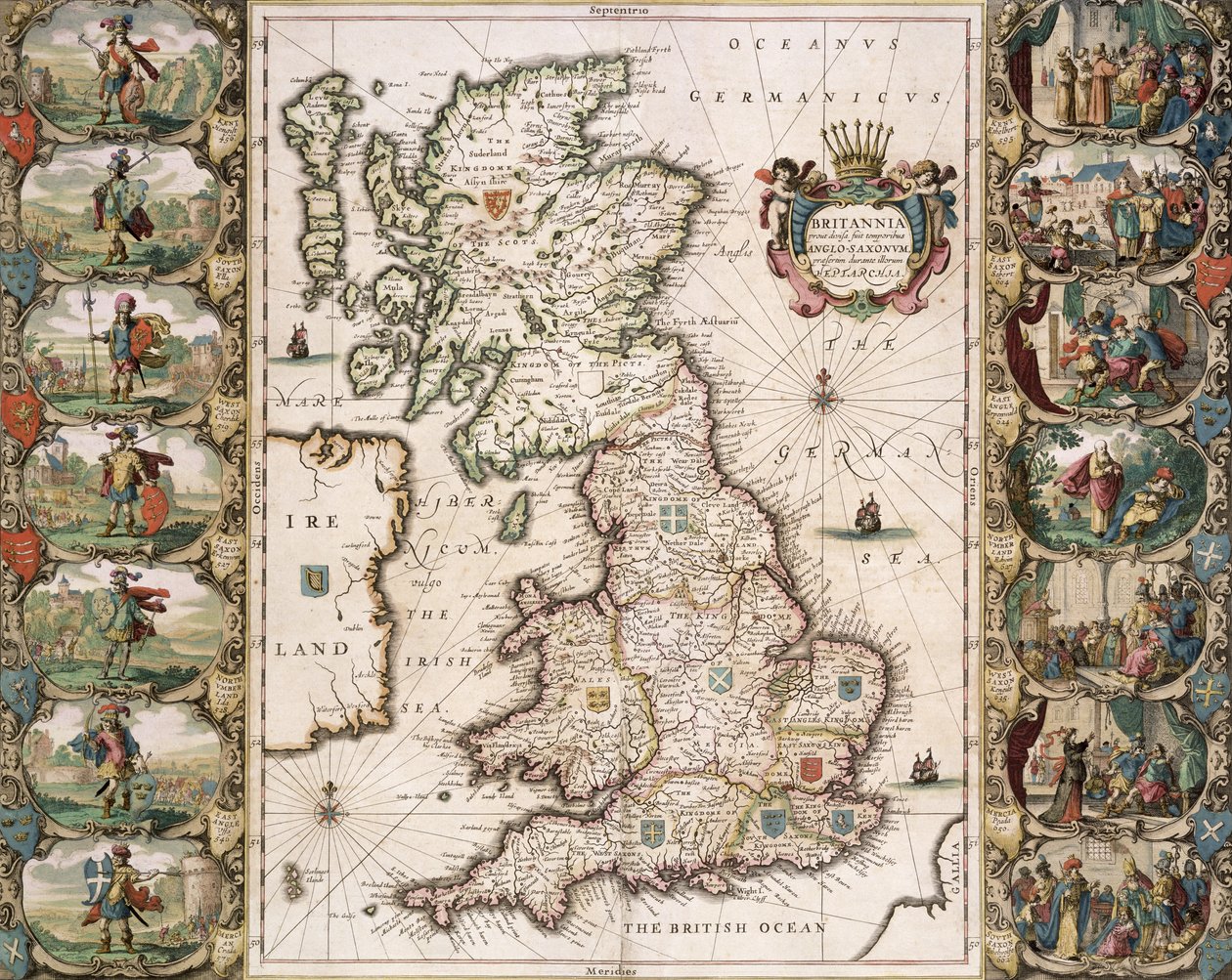 Britannien, wie es zur Zeit der englischen Sachsen geteilt war, 1616 von John Speed