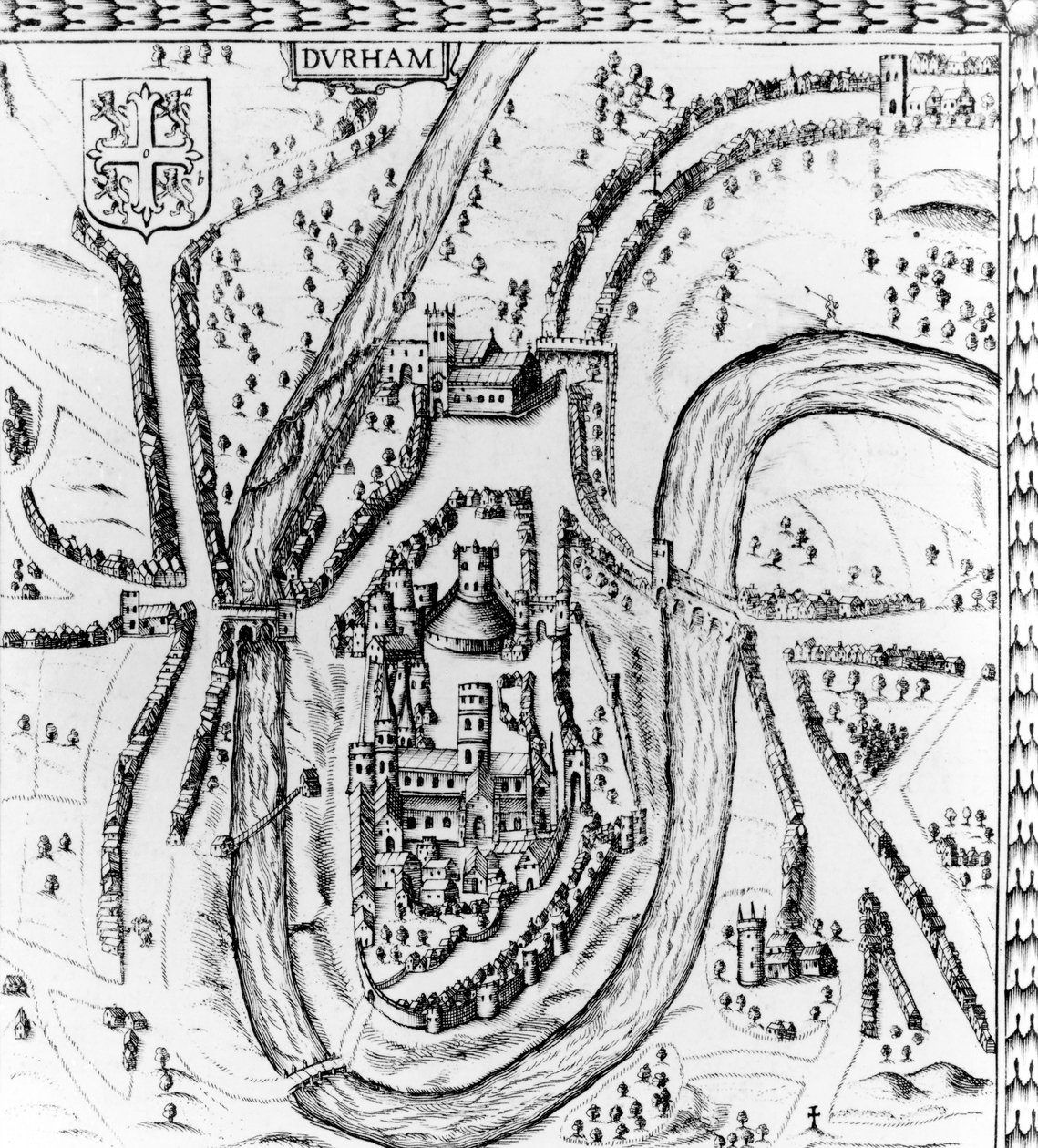 Karte der Stadt Durham, ca. 1662 von John Speed