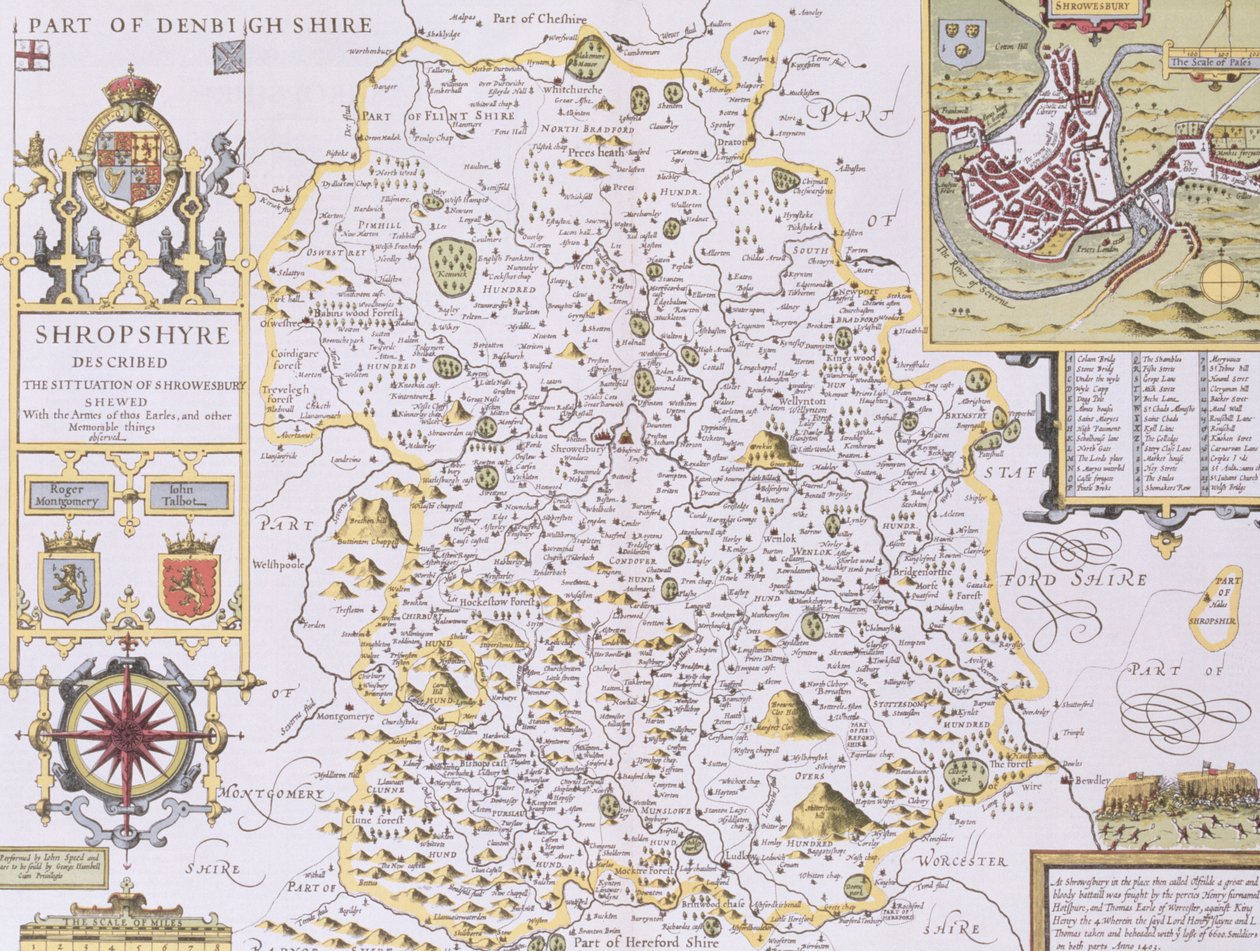Shropshire, graviert von Jodocus Hondius (1563-1612) aus John Speed