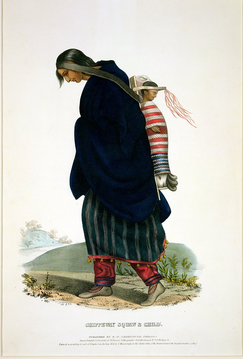 Chippeway Squaw und Kind, veröffentlicht von F.O.W. Greenough, 1838 von John T. Bowen