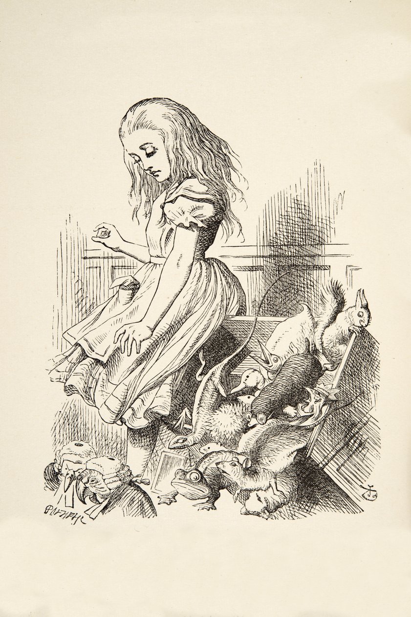 Riesige Alice kippt die Jury-Box um, aus Alice im Wunderland von Lewis Carroll, veröffentlicht 1891 von John Tenniel