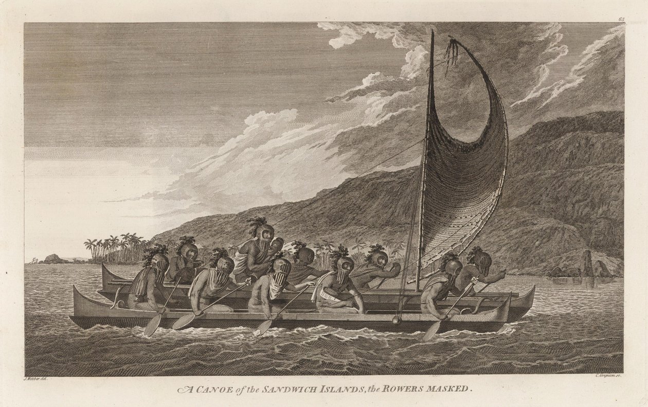 Priester überqueren die Kealakekua-Bucht für Erstkontakt-Rituale von John Webber