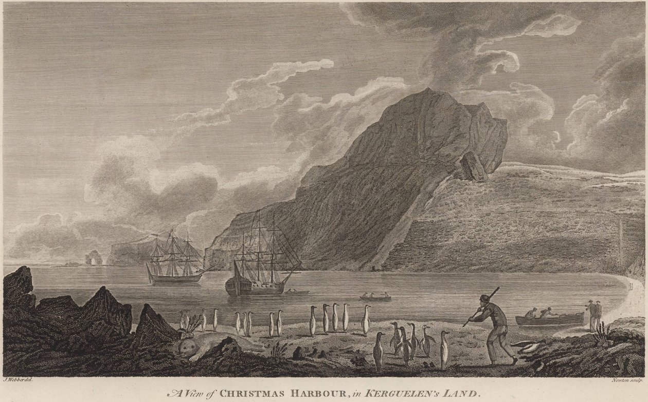 Schiffe von James Cook im Christmas Harbour, Kerguelen-Inseln, Dezember 1776 von John Webber