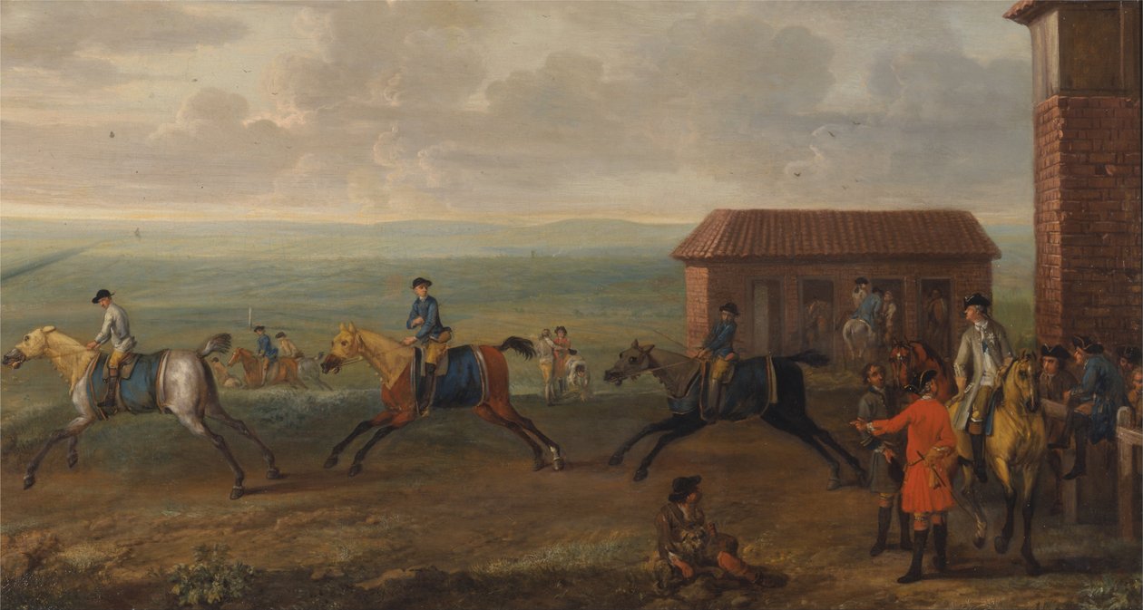 Lord Portmore beobachtet Rennpferde beim Training auf Newmarket Heath von John Wootton