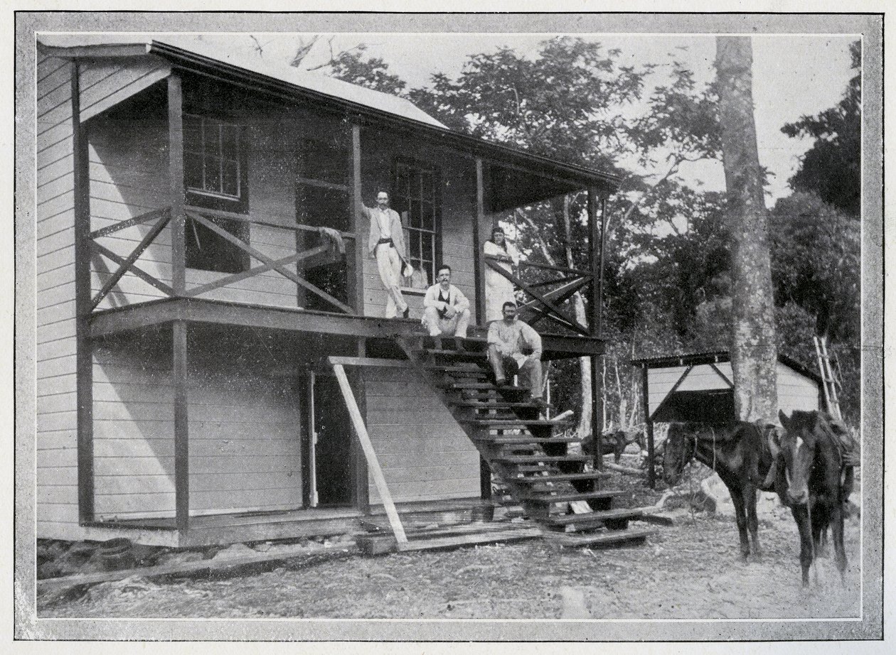 Robert Louis Stevenson und seine Frau Fanny auf der Veranda ihres Hauses in Vailima, Samoa, ca. 1892 von John of Apia Davis