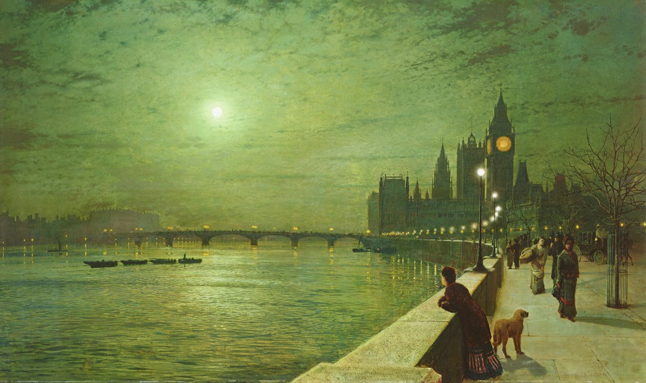 Lichtreflexe auf der Themse bei Westminster von John Atkinson Grimshaw