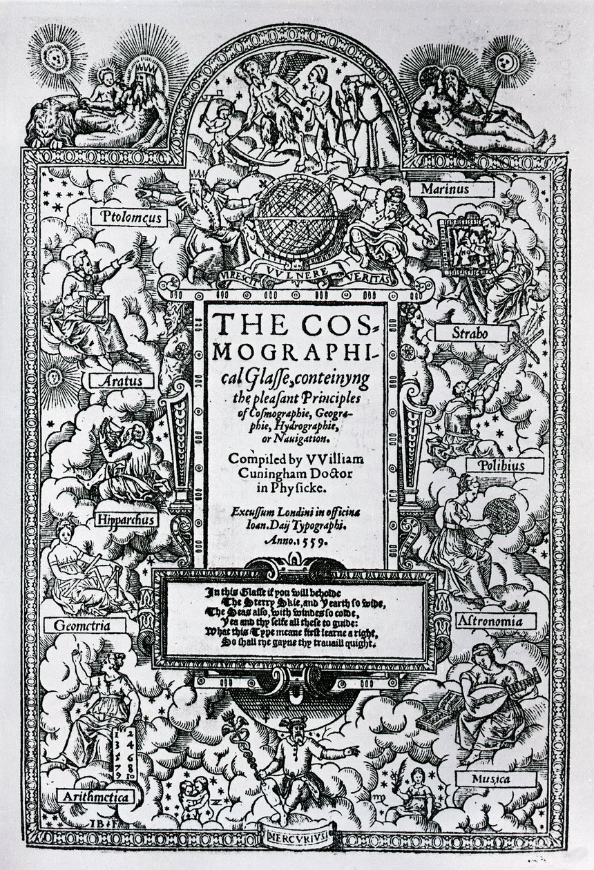 Titelseite von The Cosmographical Glass, 1559 von John Bettes