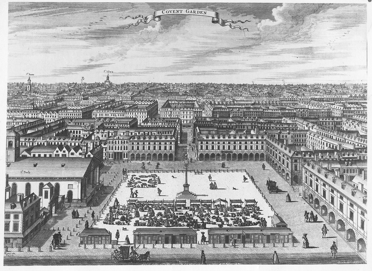 Covent Garden, um 1720 von John Bowles