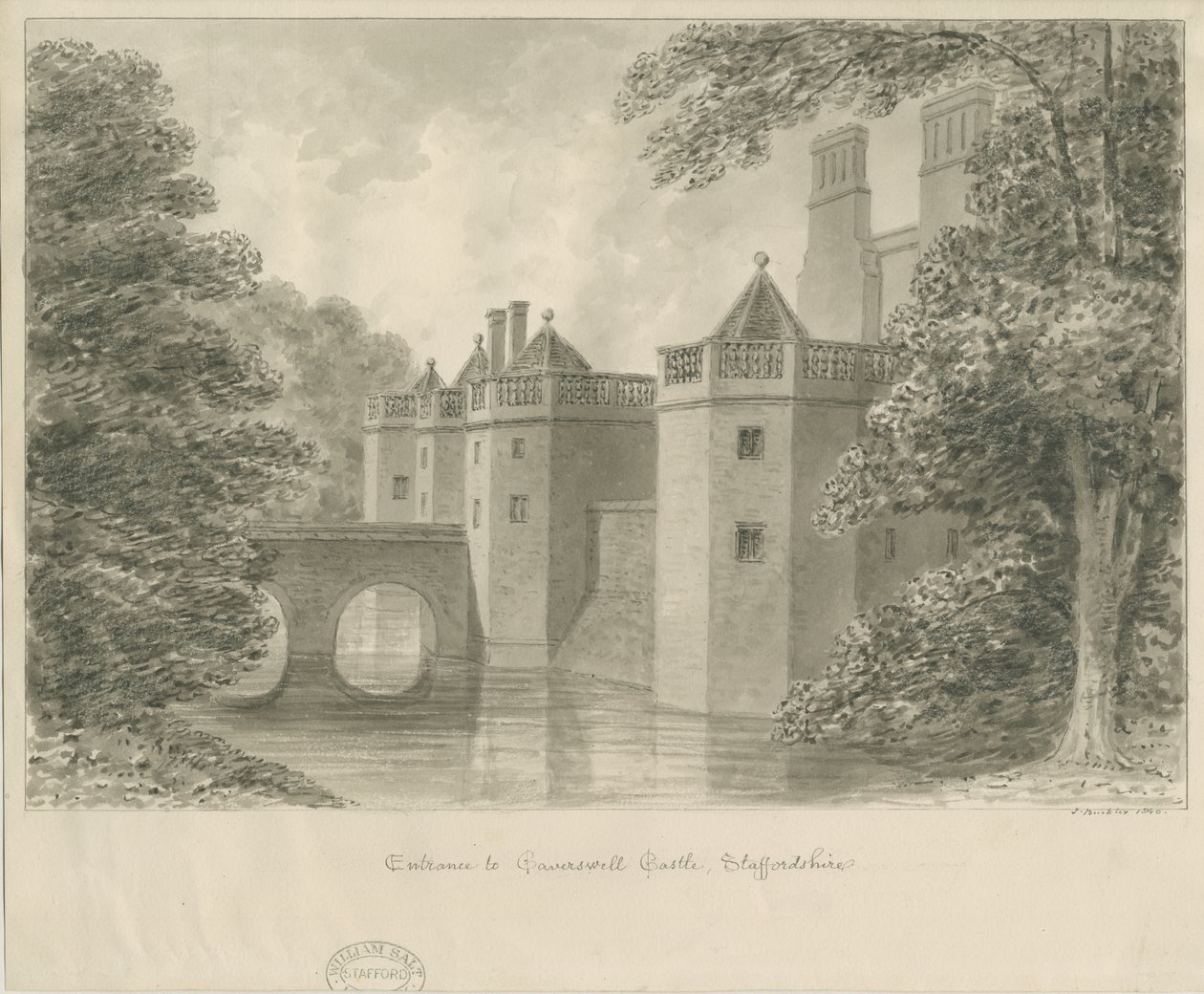 Caverswall Castle: Sepia-Zeichnung, 1840 von John Buckler