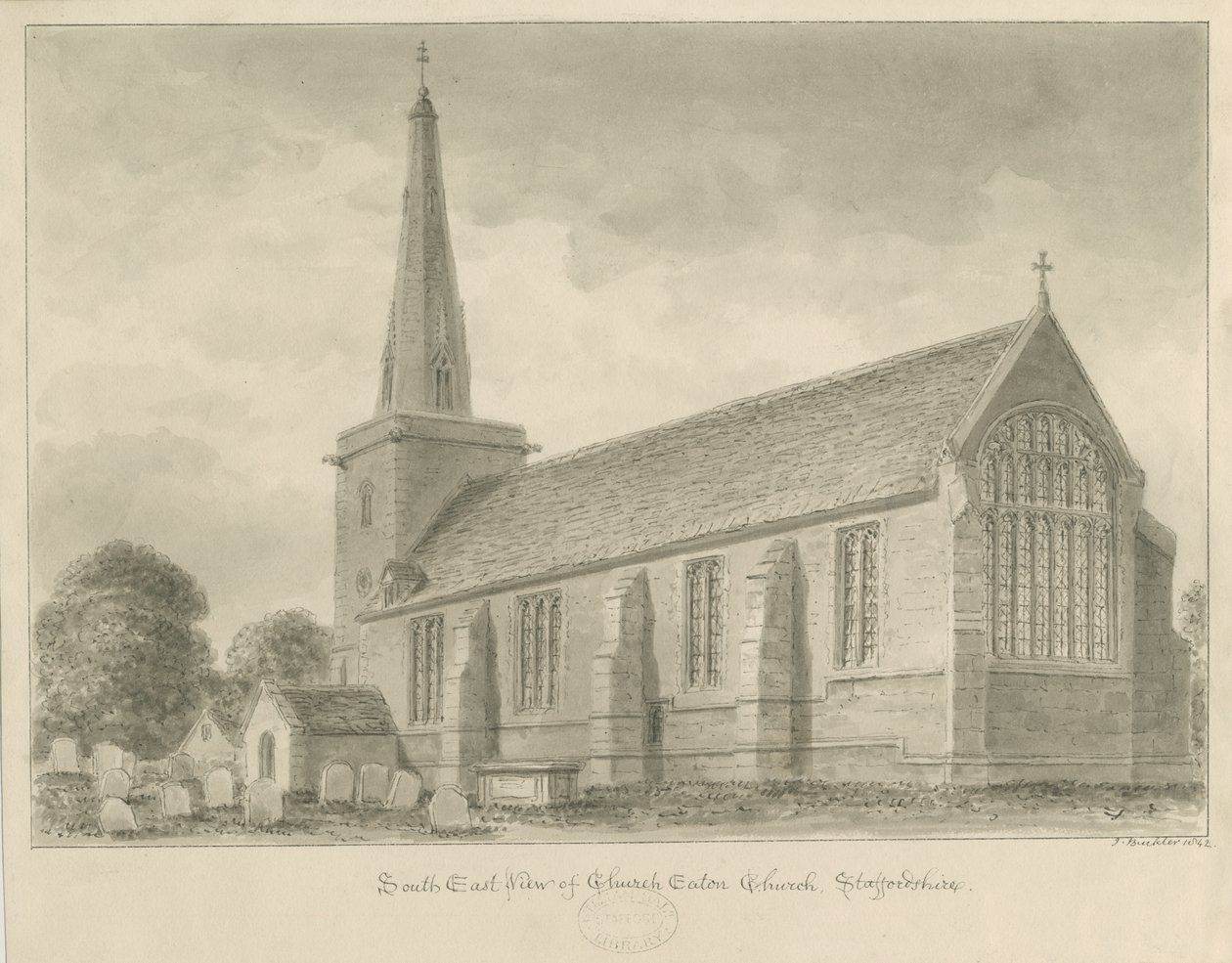 Church Eaton Kirche: Sepia-Zeichnung von John Buckler