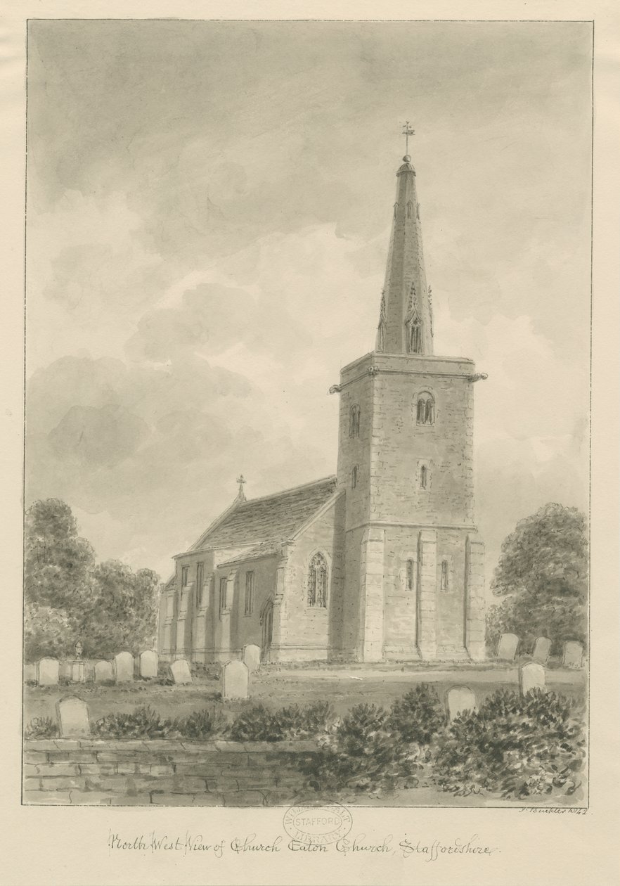 Church Eaton Kirche: Sepia-Zeichnung von John Buckler