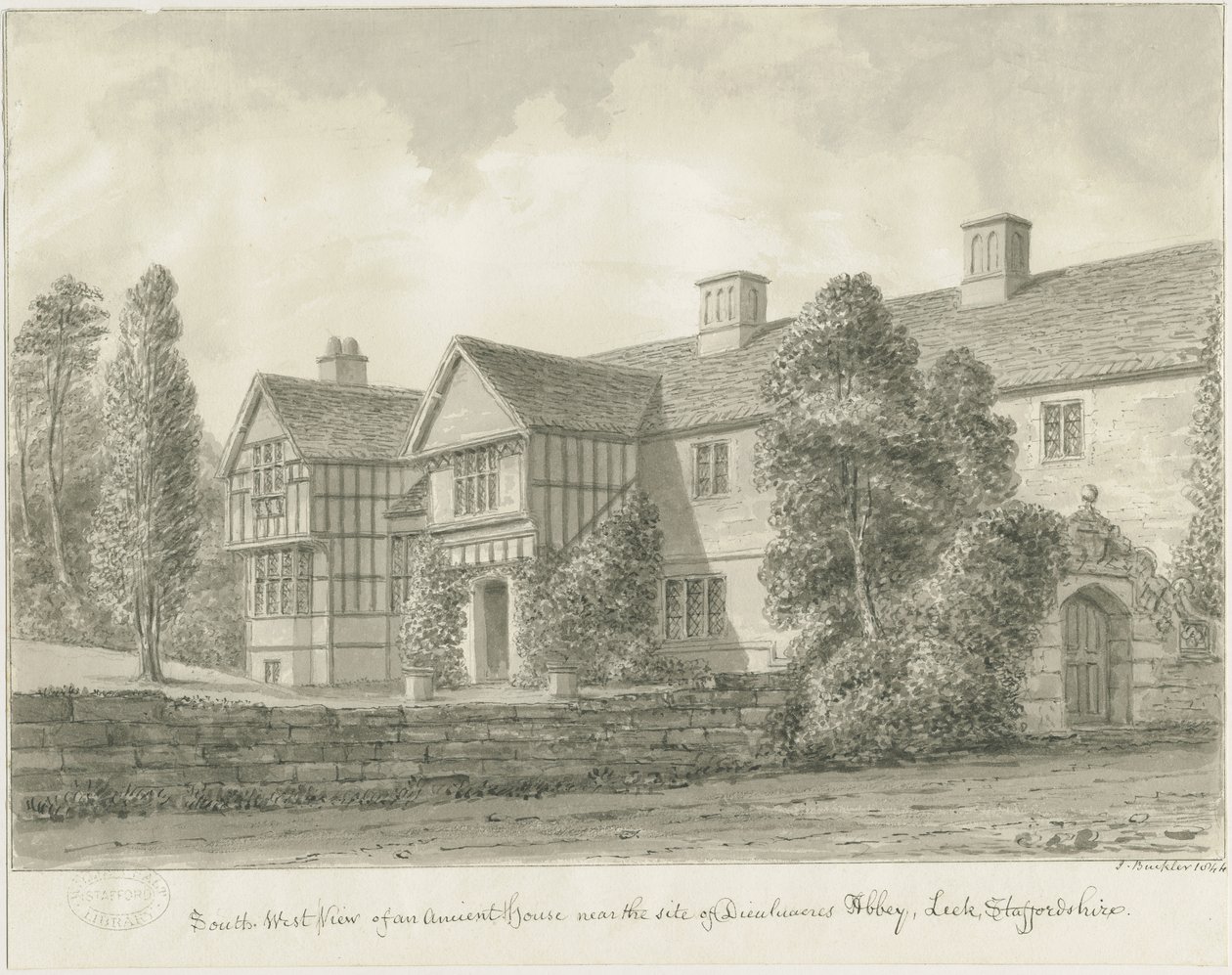 Dieulacres Abtei - Altes Haus (Sepia-Zeichnung) von John Buckler