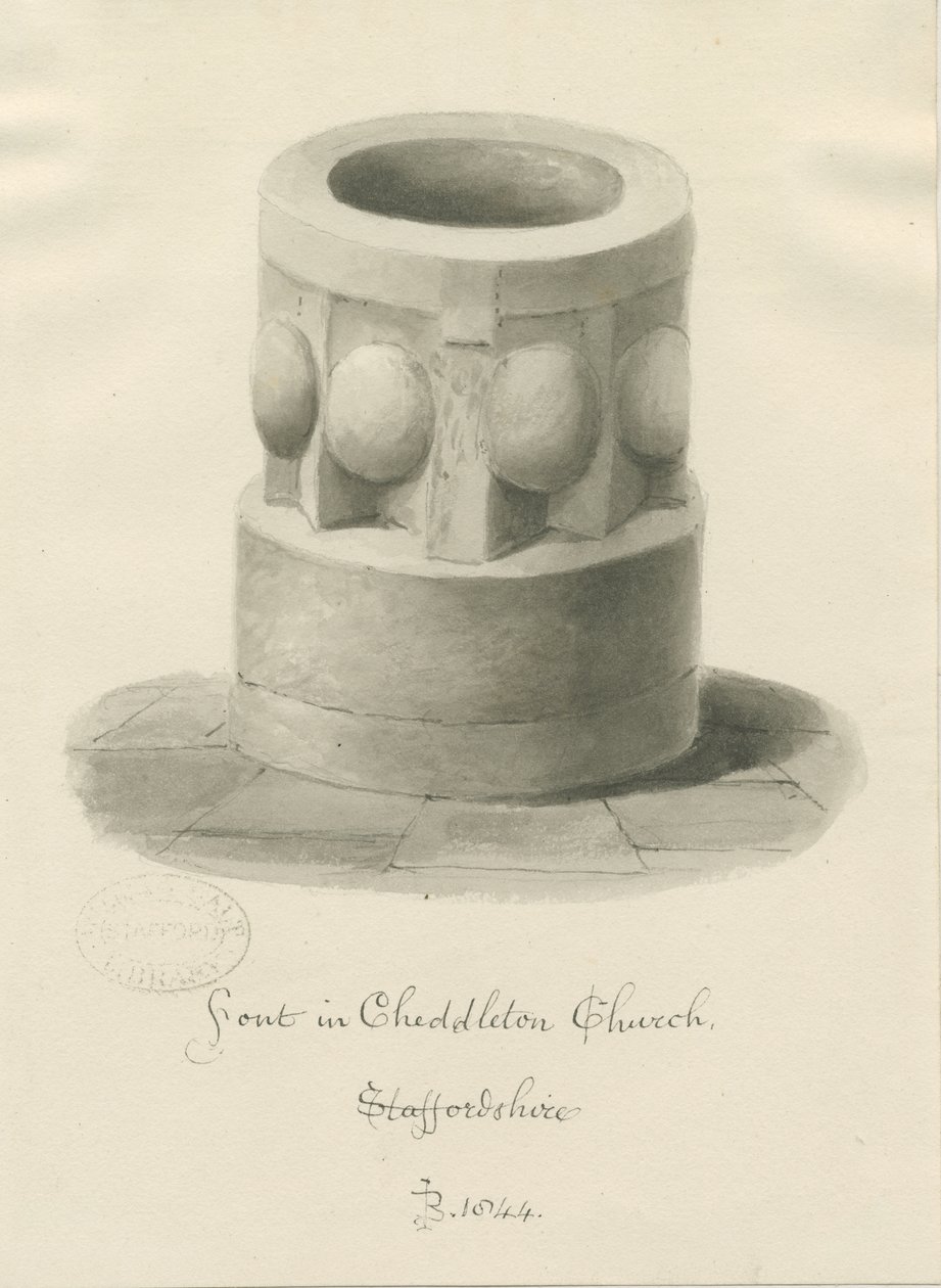 Taufbecken in der Cheddleton Kirche von John Buckler