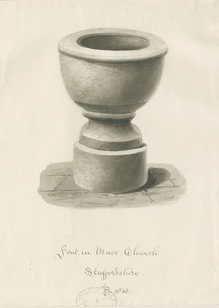 Taufbecken in der Kirche von Maer von John Buckler