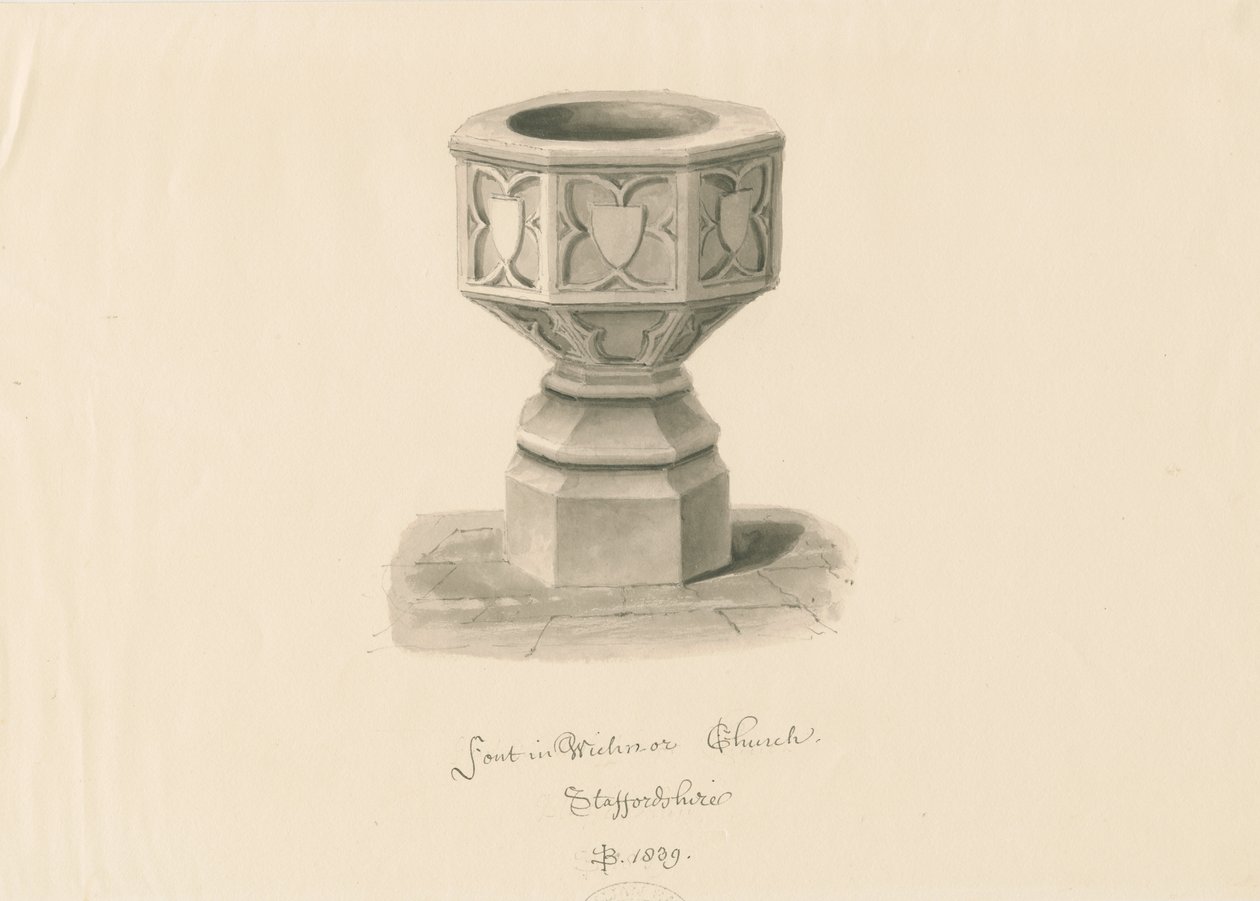 Taufbecken in der Wichnor Kirche von John Buckler