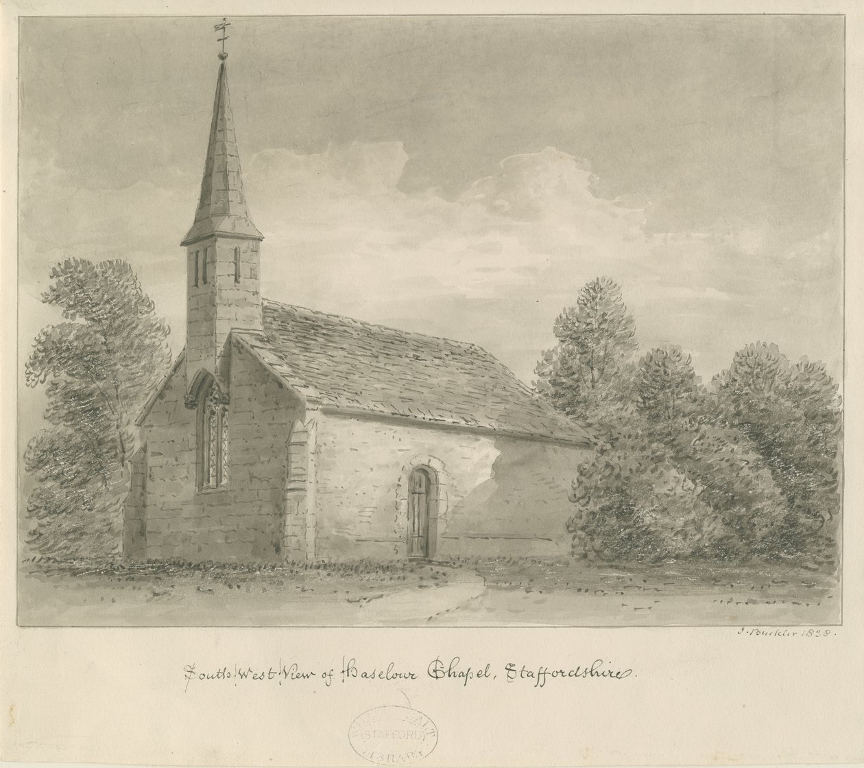 Haselour Kapelle: Sepia-Zeichnung, 1828 von John Buckler