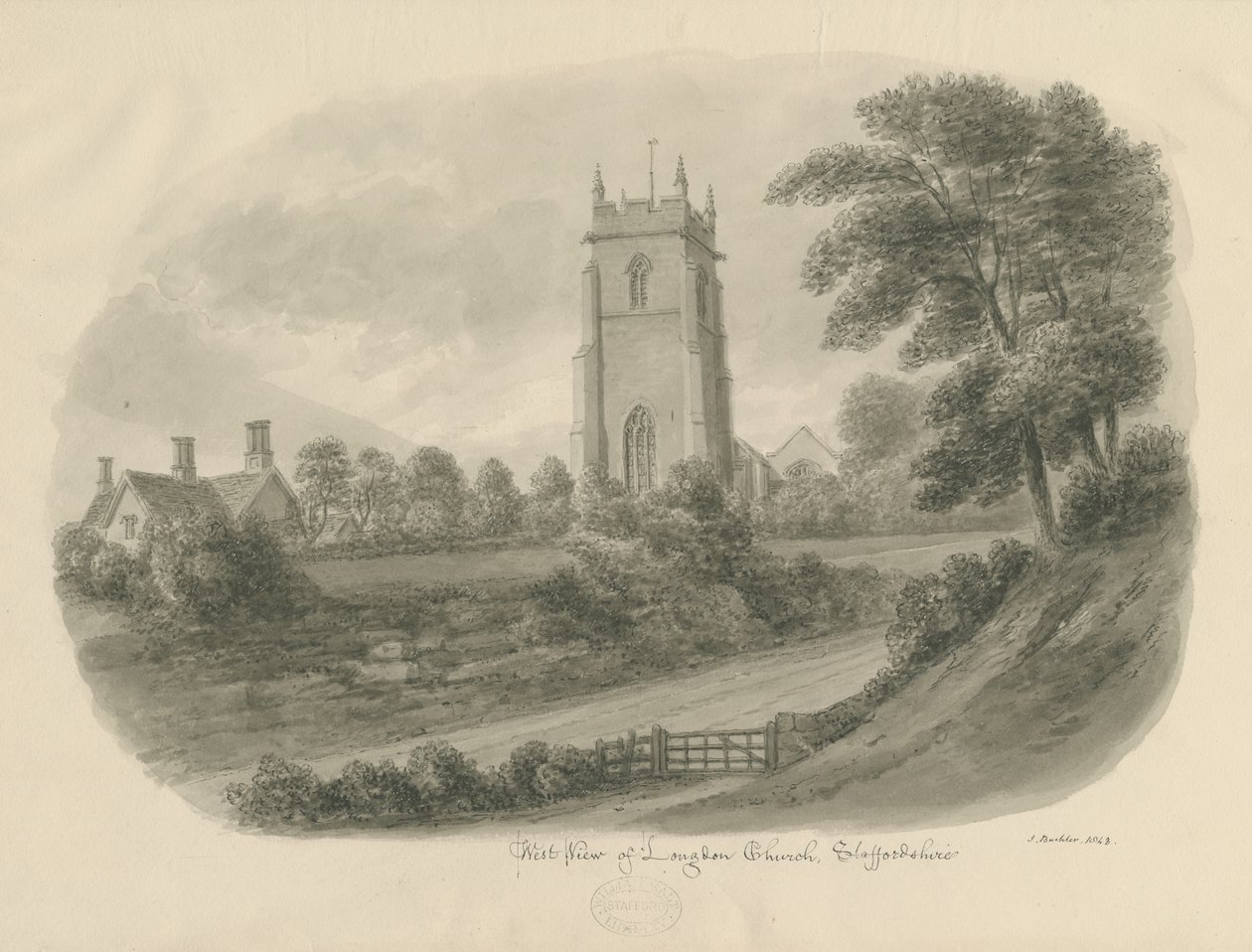 Longdon Church: Sepia-Zeichnung von John Buckler
