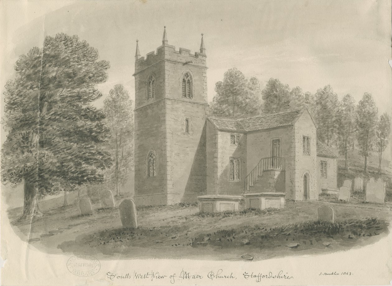 Maer Kirche: Sepiawaschzeichnung von John Buckler