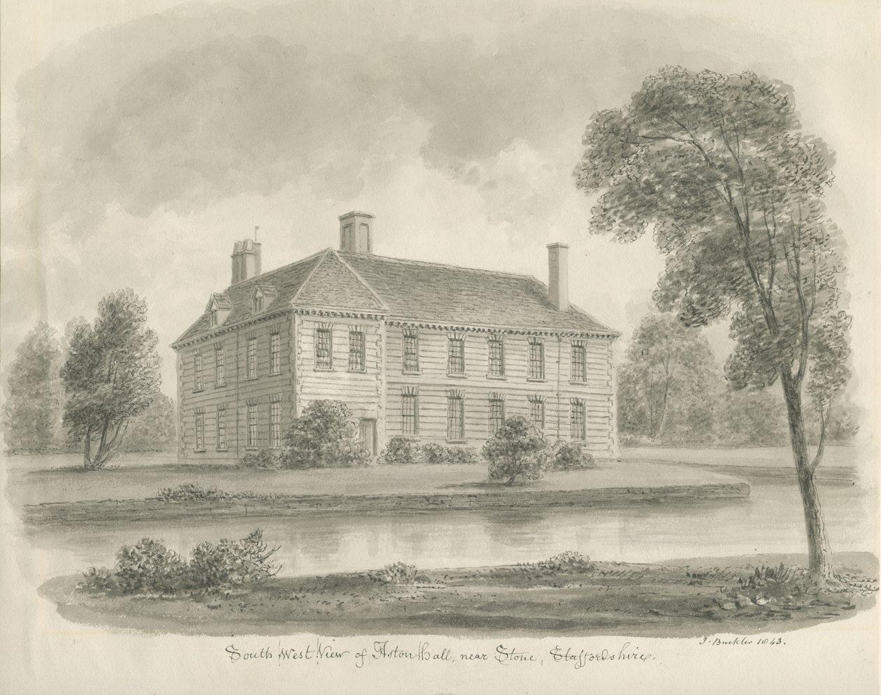 Stone - Aston Hall: Sepia-Zeichnung von John Buckler