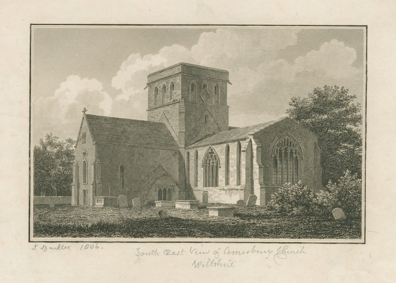 Wiltshire - Amesbury Kirche: Gravur, 1806 von John Buckler