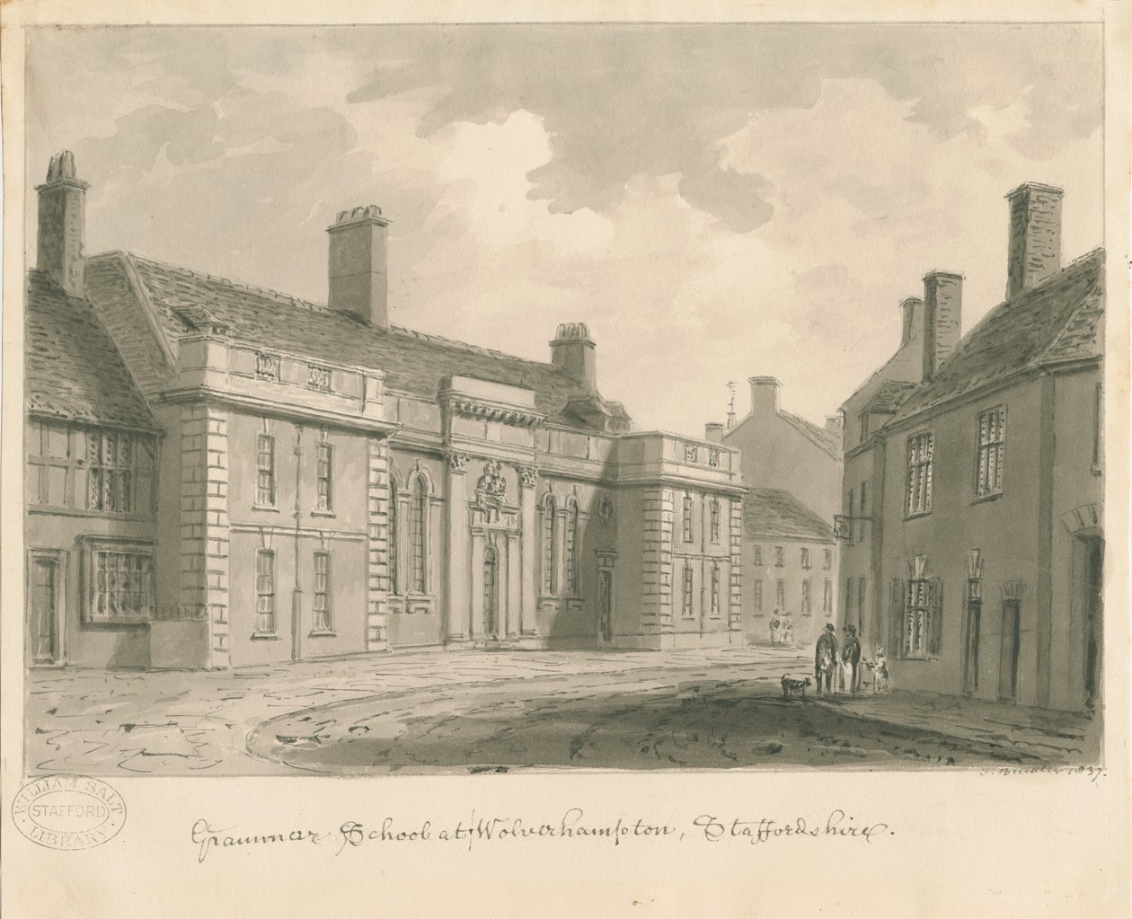 Wolverhampton - Gymnasium: Sepiazeichnung, 1837 von John Buckler