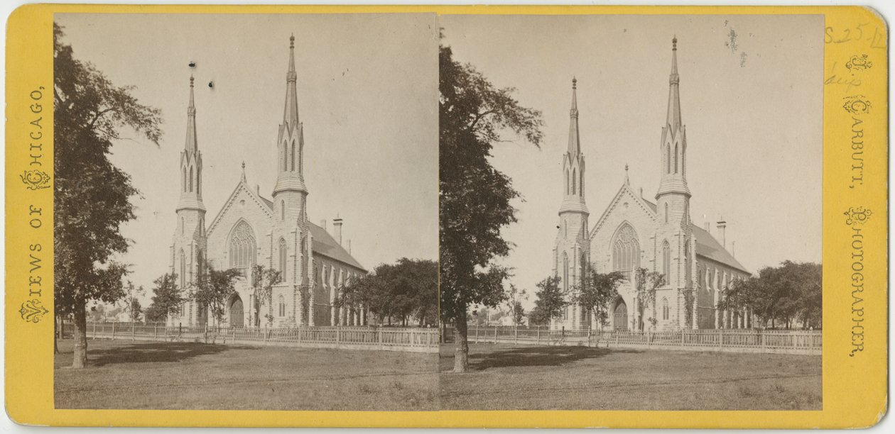 Stereoskopische Ansicht der Unity Church, um 1870 von John Carbutt