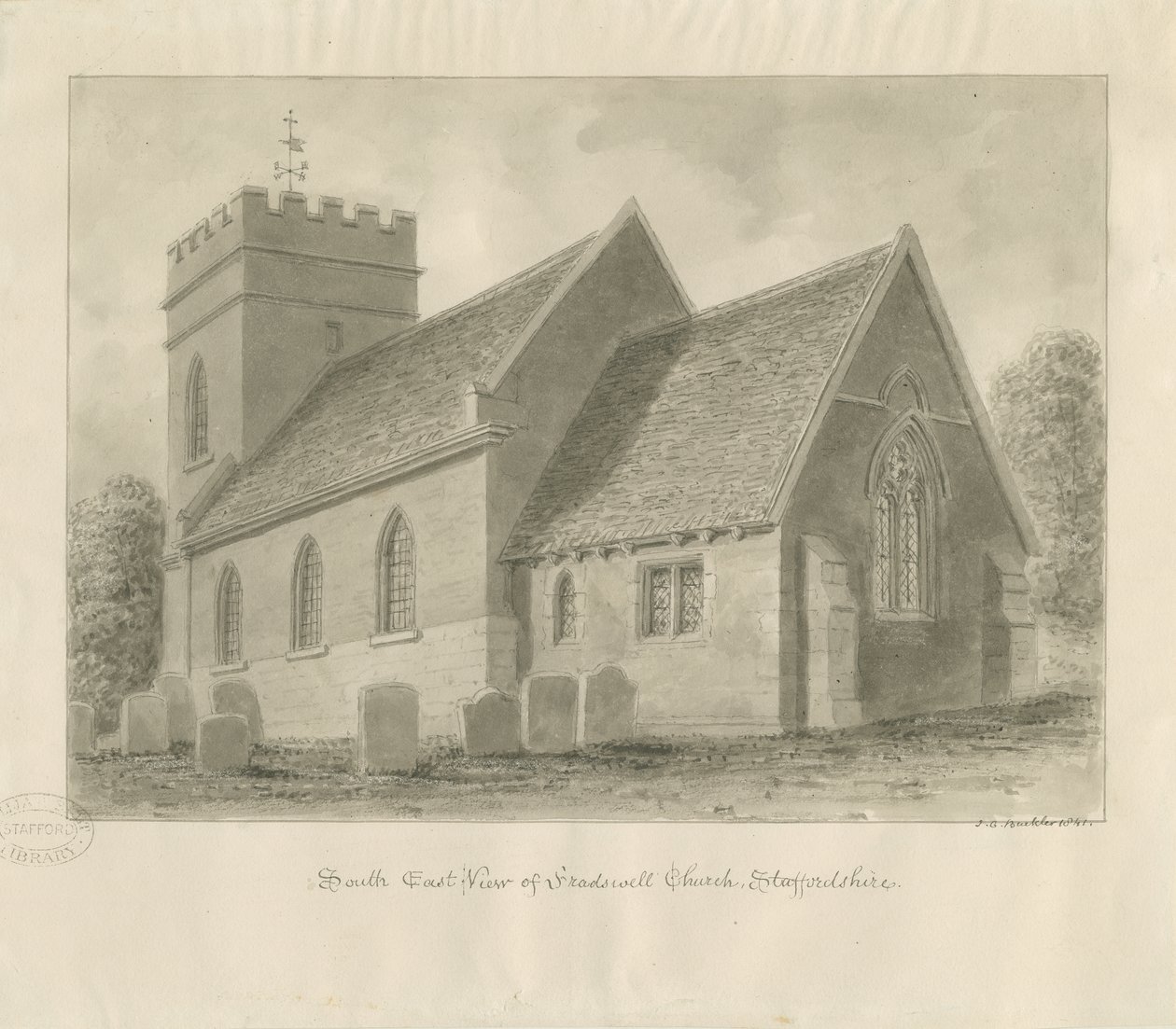 Fradswell Kirche: Sepia-Zeichnung von John Chessell Buckler