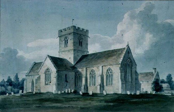 Südostansicht der Kirche von Dinton, 1805 von John Chessell Buckler