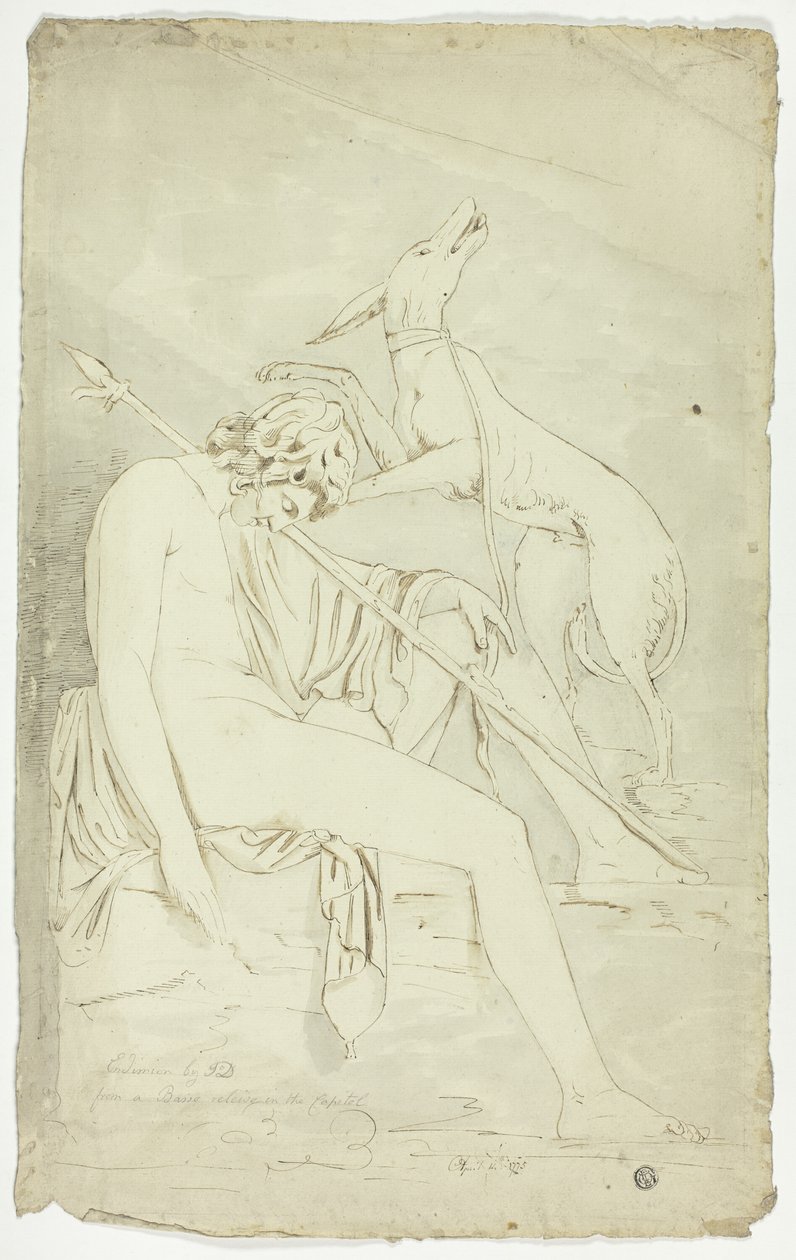 Antikes Basrelief eines schlafenden Jägers und Hundes von John Downman