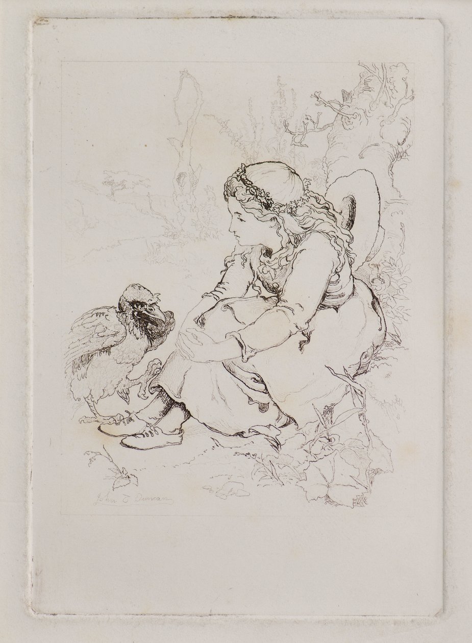 Sitzendes Mädchen und großer Vogel von John Duncan