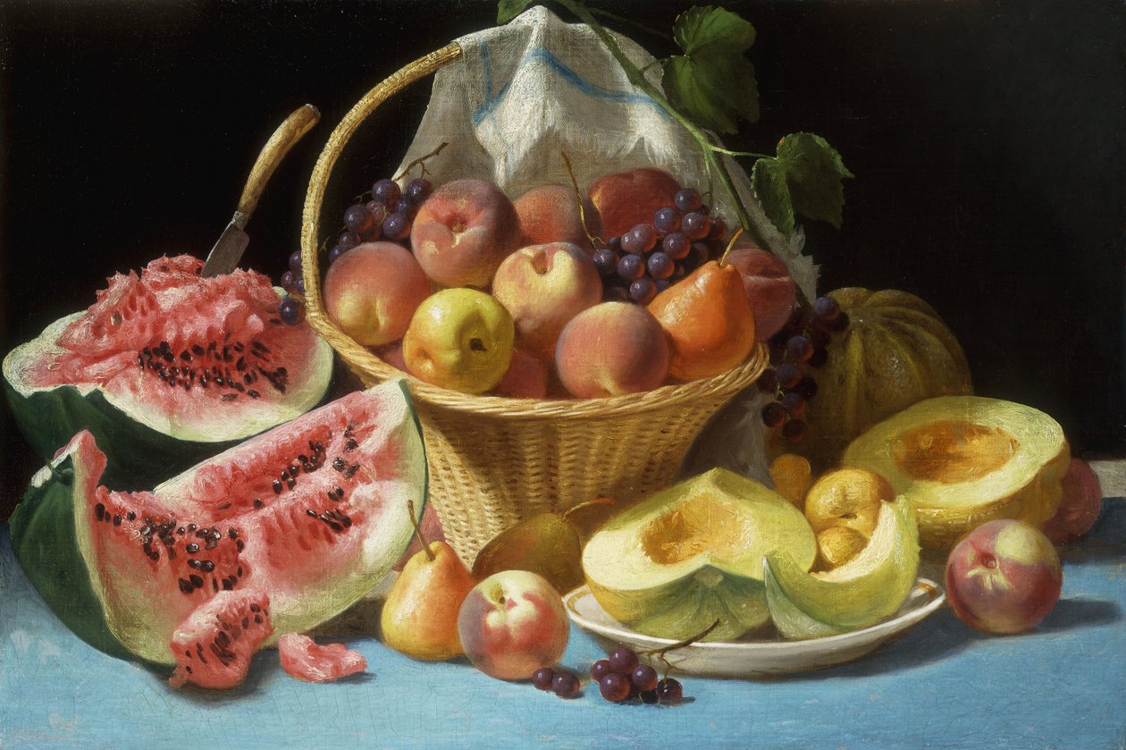 Melonen, Pfirsiche und Trauben von John F. Francis