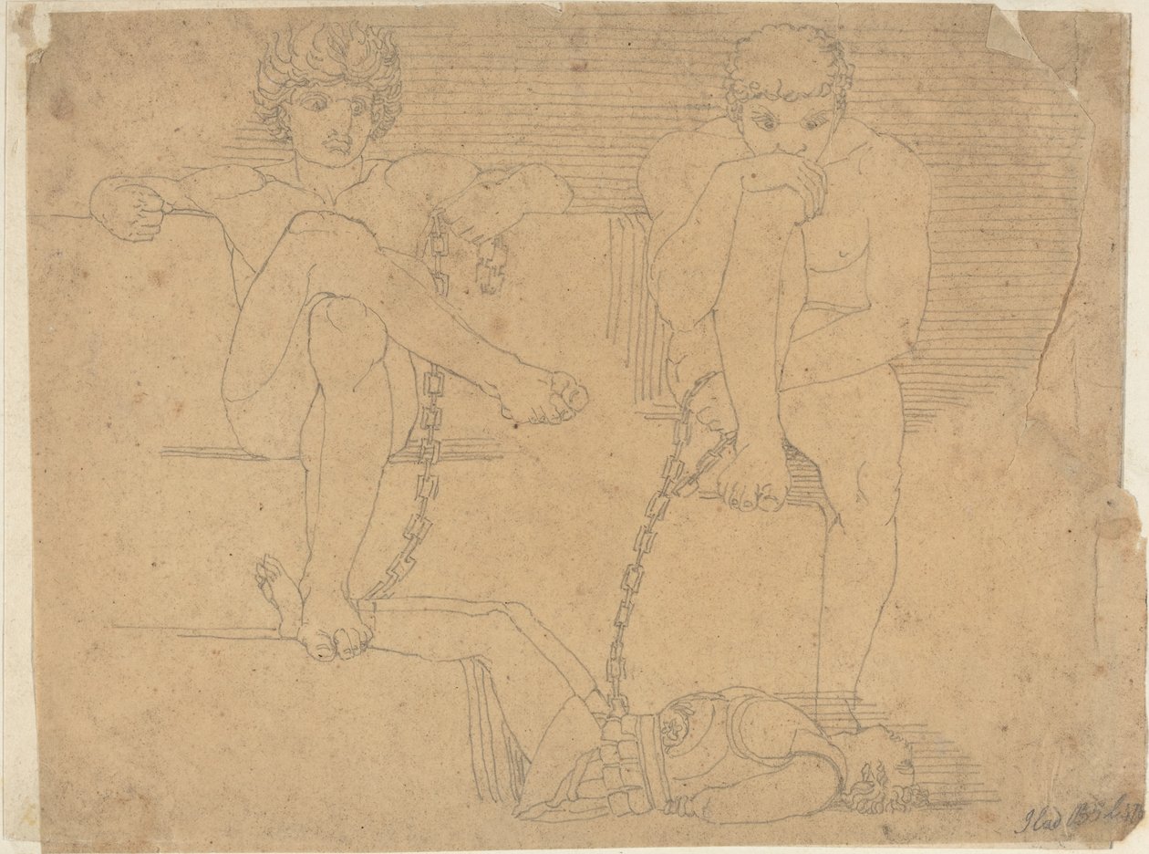 Otus und Ephialtes halten Mars gefangen von John Flaxman
