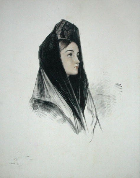 Mädchen in einer Mantilla, Sevilla von John Frederick (after) Lewis