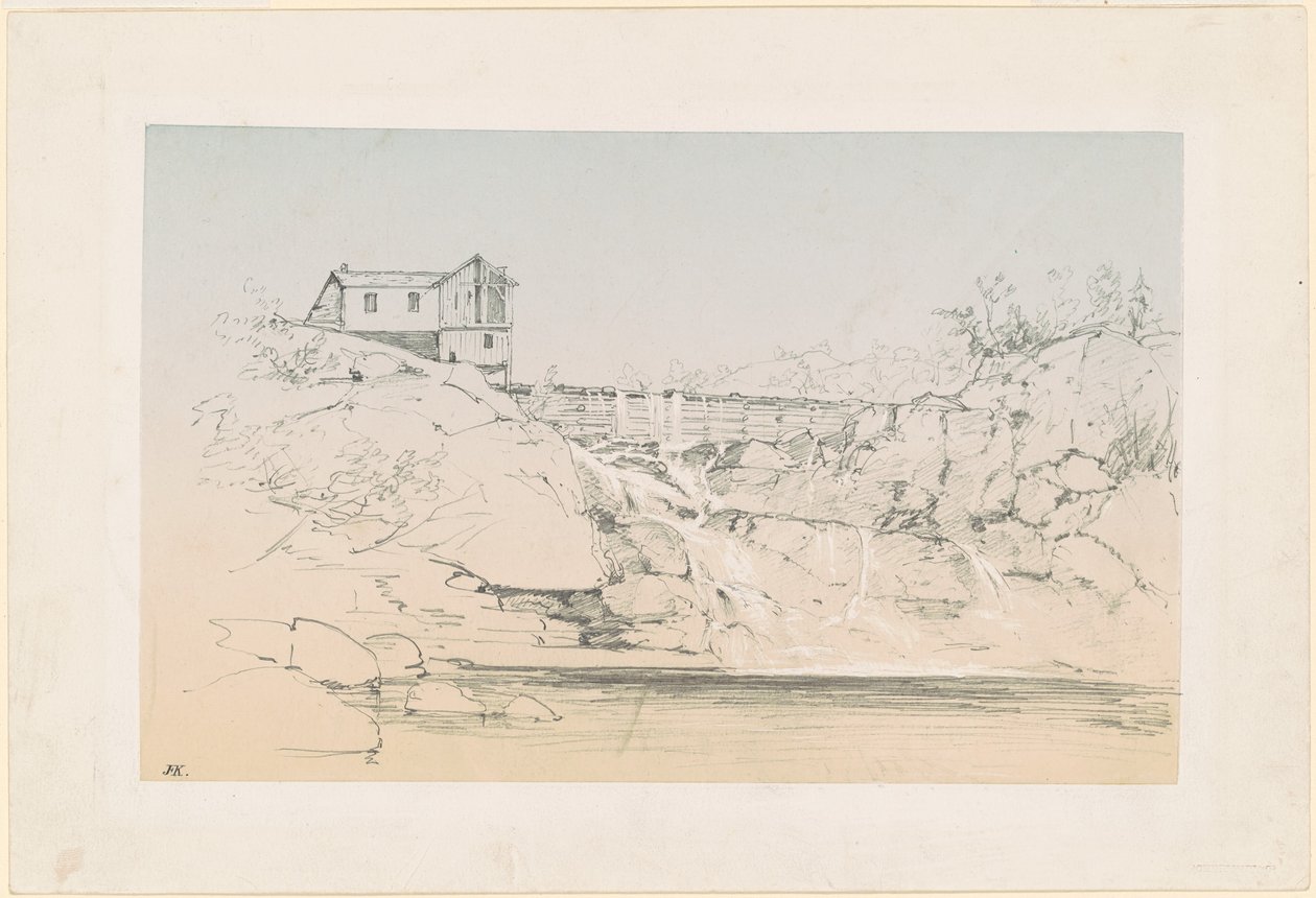Gebäude an einem Damm von John Frederick Kensett