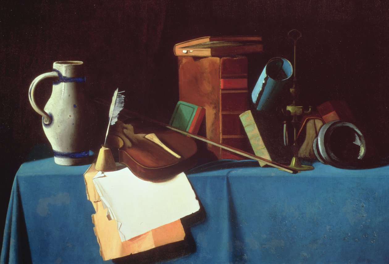 Tischplatte mit Geige von John Frederick Peto