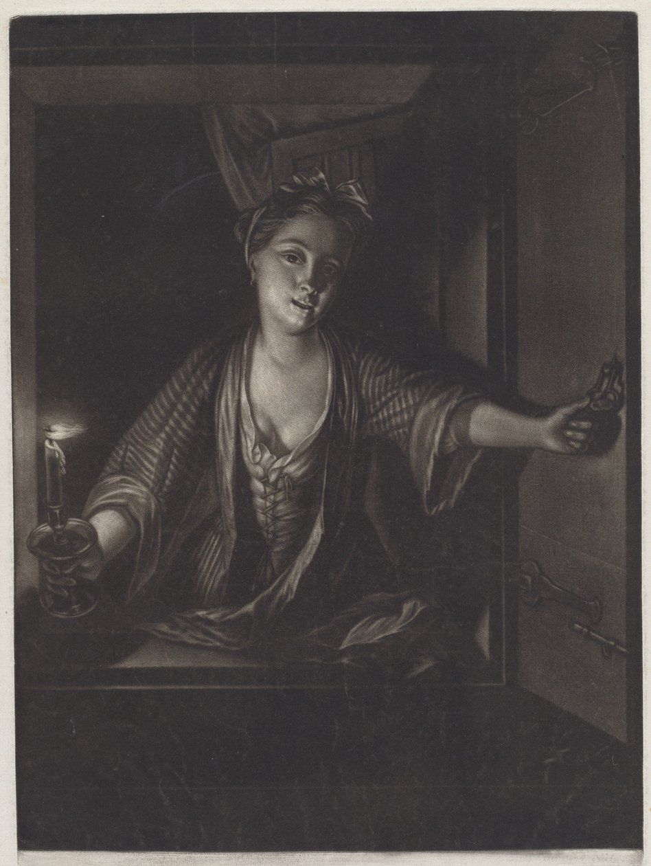 Mädchen mit einer Kerze von John Greenwood after Nicolaas Verkolje