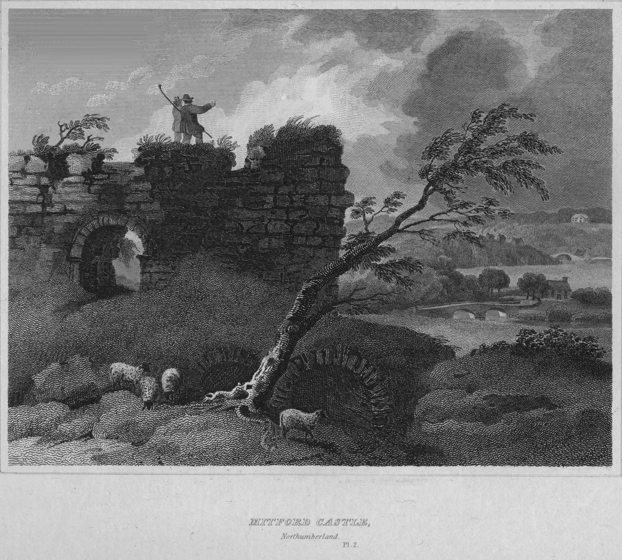 Mitford Castle, Northumberland, 1814 von John Greig