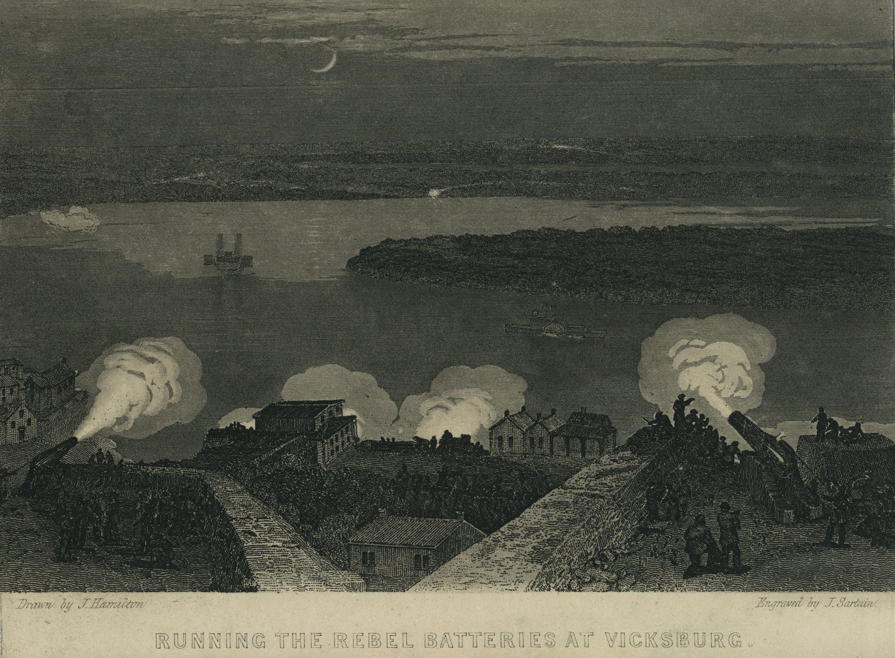 Durchbrechen der Rebellenbatterien bei Vicksburg, ca. 1863 von John Hamilton