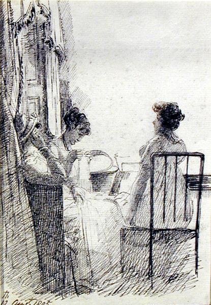 Frauen sitzen am Fenster von John Harden