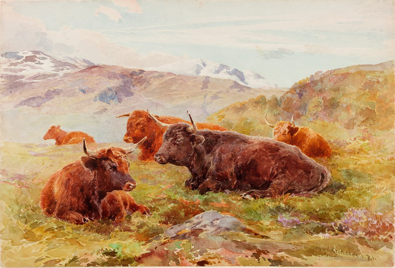 Hochlandlandschaft mit Vieh von John Isaac Richardson