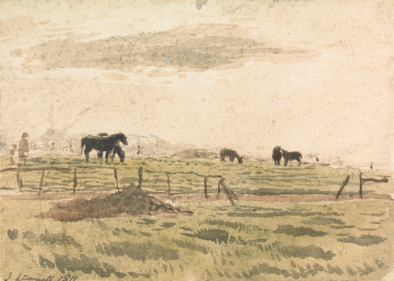 Pferde in einem Paddock von John Linnell