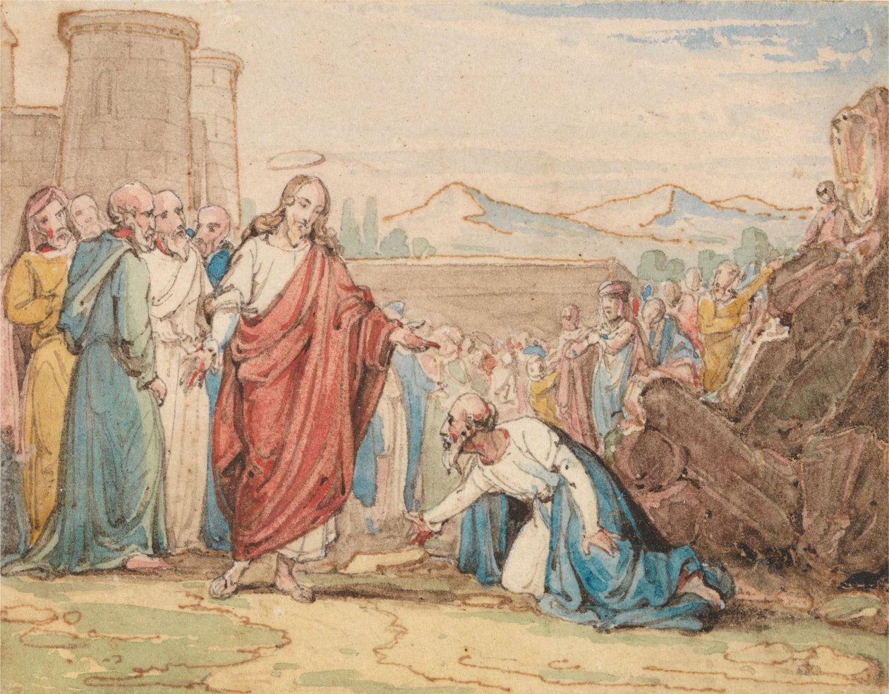 Ein älterer Mann bittet Christus von John Martin