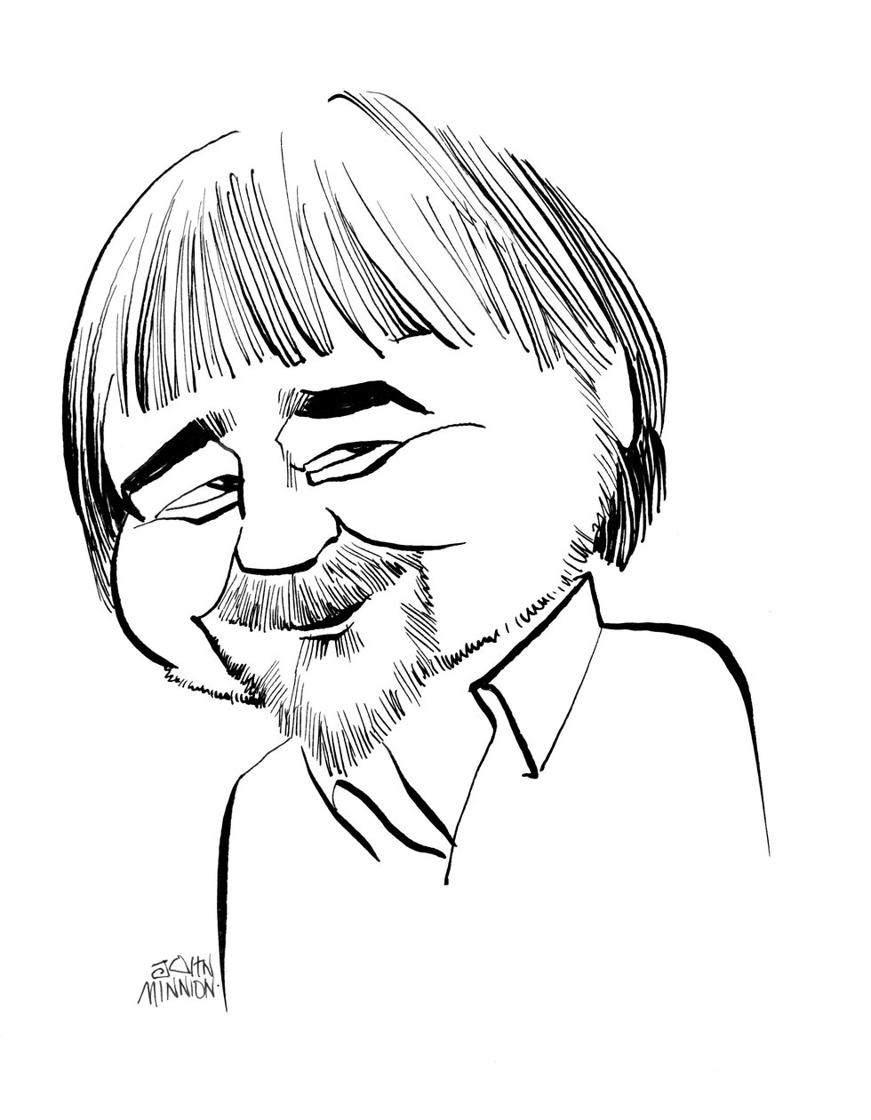 Alan Bleasdale Karikatur, englischer Fernsehdramatiker von John Minnion